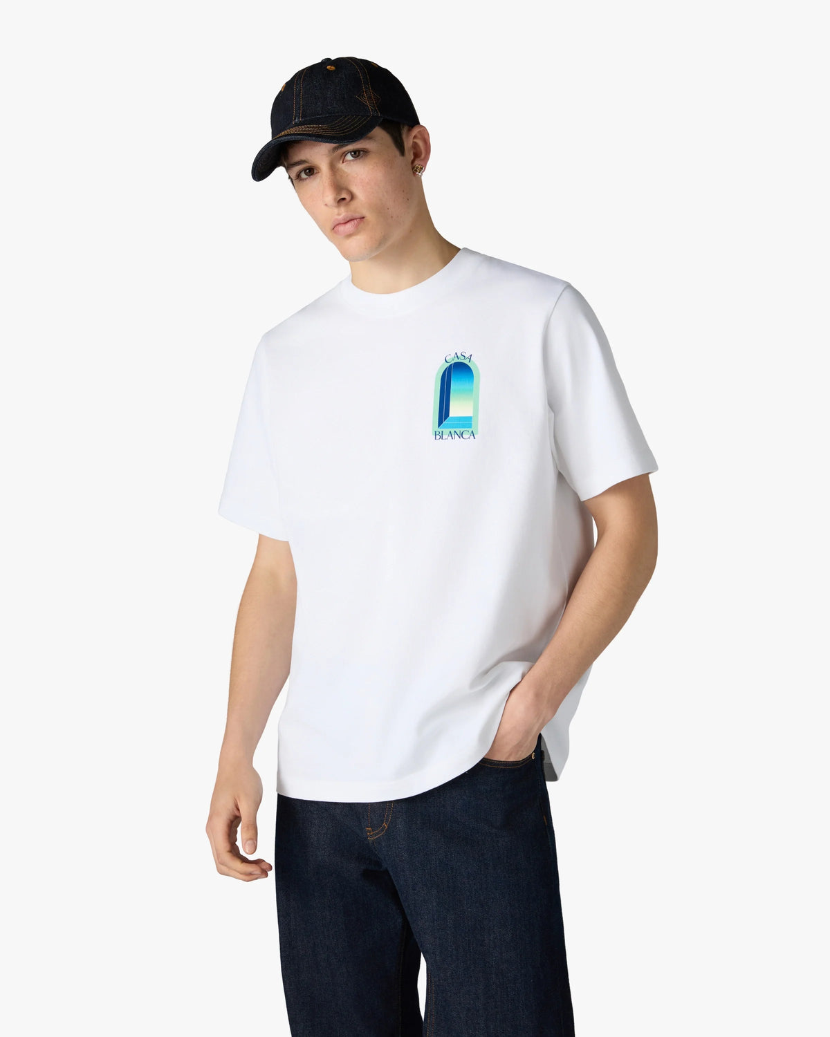 CASABLANCA WHITE & MINT L'ARCHE SHORT SLEEVE T-SHIRT — vista 4