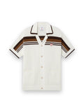 CASABLANCA WHITE & BROWN TENNIS STRIPE CROCHET SHORT SLEEVE SHIRT