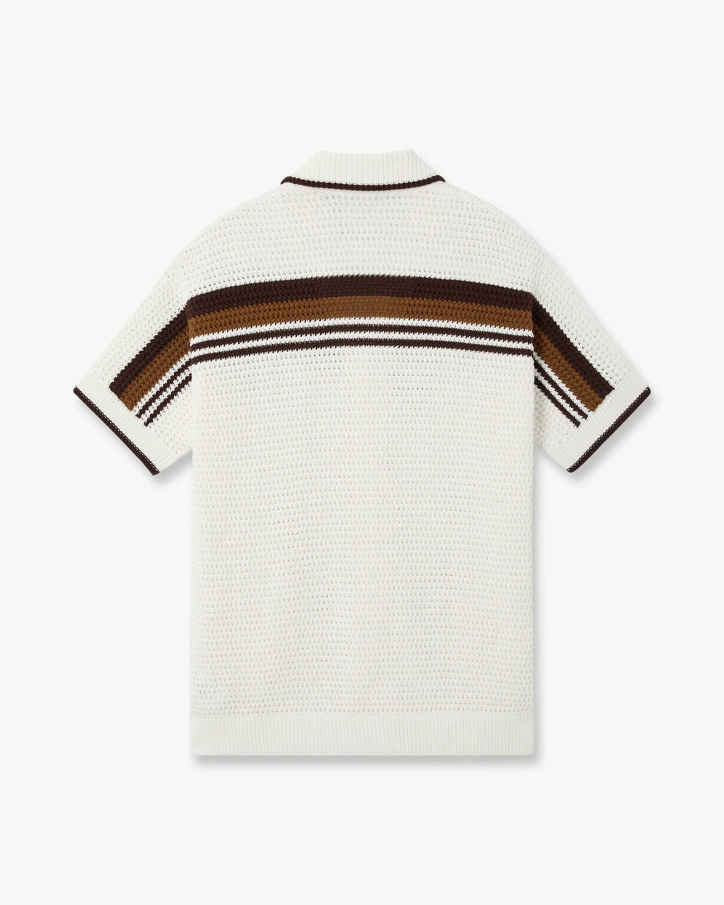 CASABLANCA WHITE & BROWN TENNIS STRIPE CROCHET SHORT SLEEVE SHIRT — vista 7