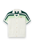 CASABLANCA GREEN & WHITE TENNIS STRIPE CROCHET SHORT SLEEVE SHIRT