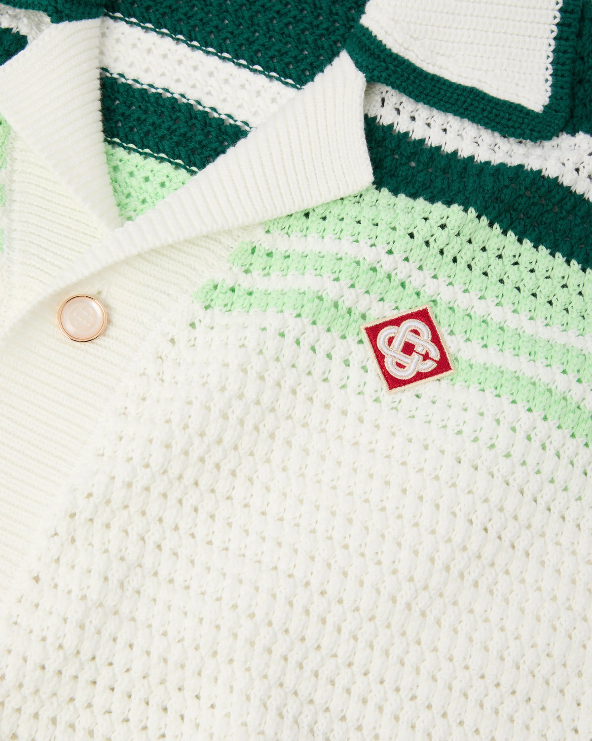 CASABLANCA GREEN & WHITE TENNIS STRIPE CROCHET SHORT SLEEVE SHIRT — vista 7