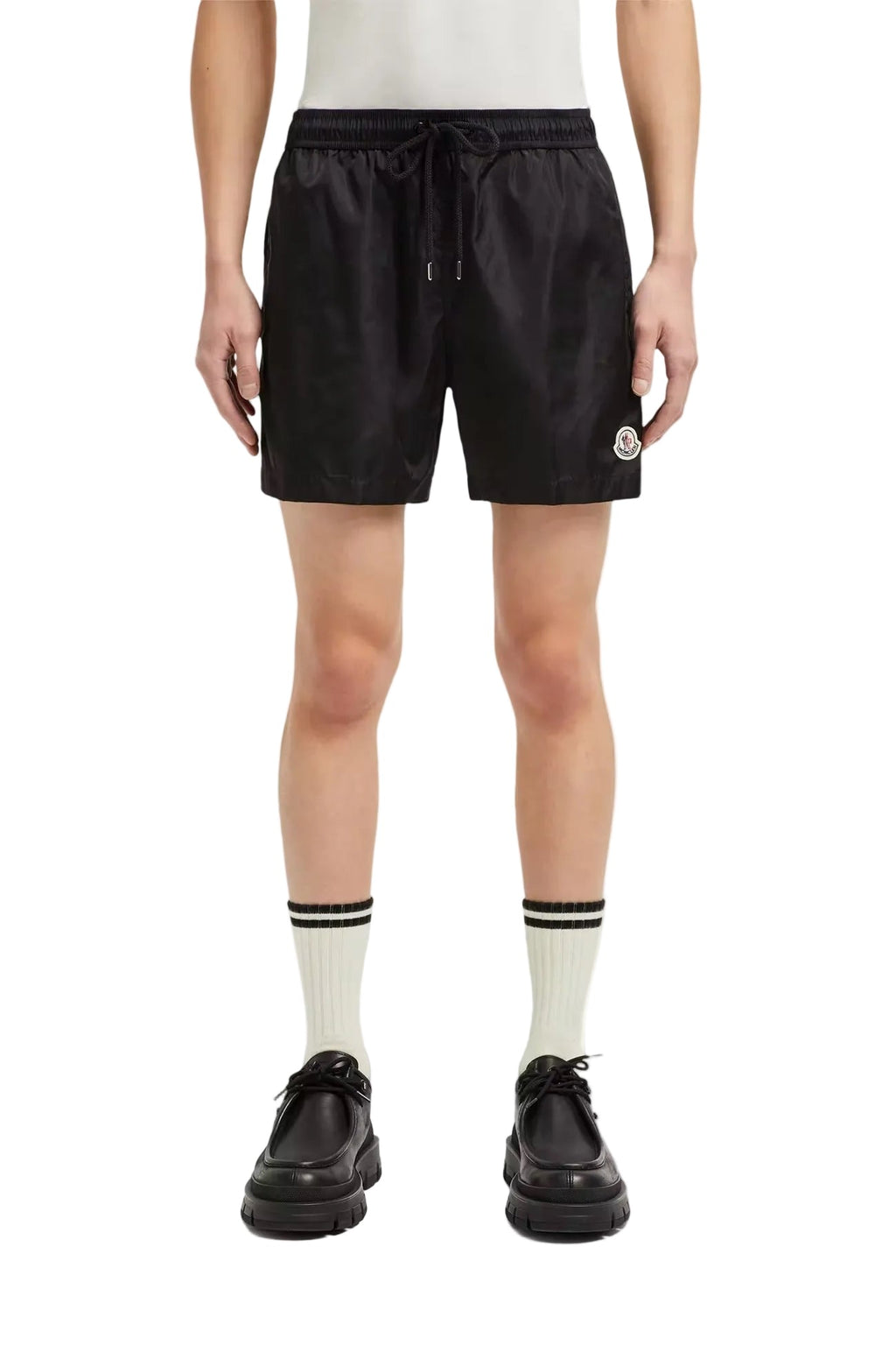 MONCLER BLACK LOGO PATCH SWIMSHORTS BLACK