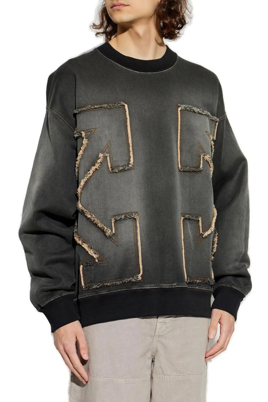 OFF WHITE DISTRESS ARROW CREWNECK HIGHLIGHTED SWEATSHIRT GREY