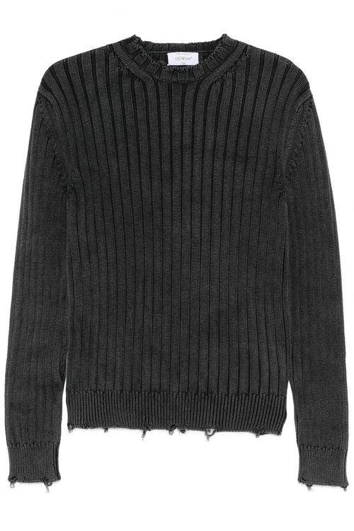 OFF-WHITE GRAY INK ARROW RIB KNIT CREWNECK