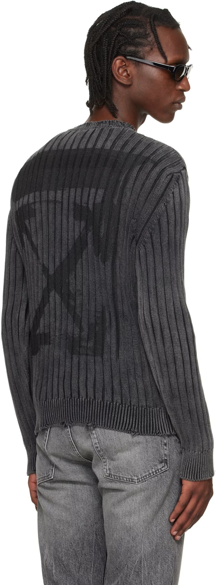 OFF-WHITE GRAY INK ARROW RIB KNIT CREWNECK