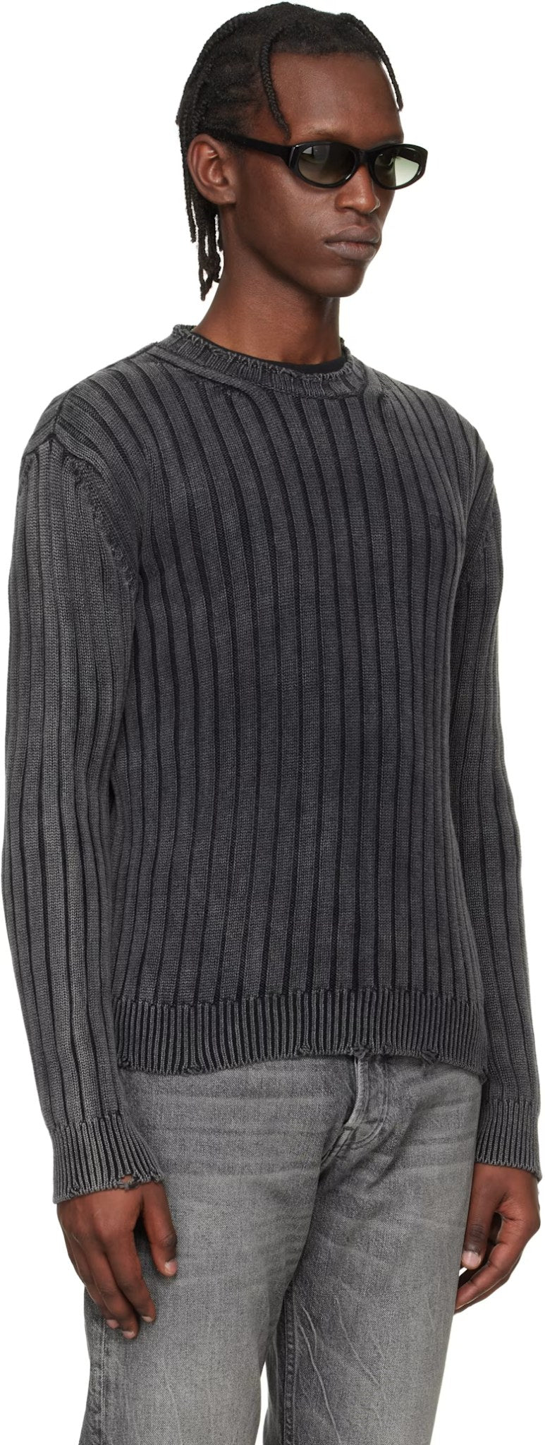 OFF-WHITE GRAY INK ARROW RIB KNIT CREWNECK
