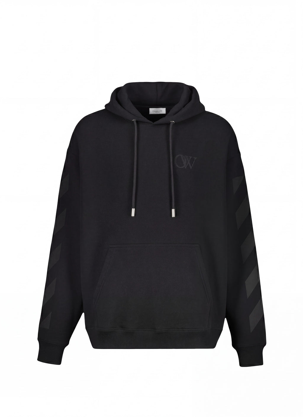 Sudadera negra con capucha Off White OW Diag Skate de The Hype Company con logo frontal y rayas en las mangas