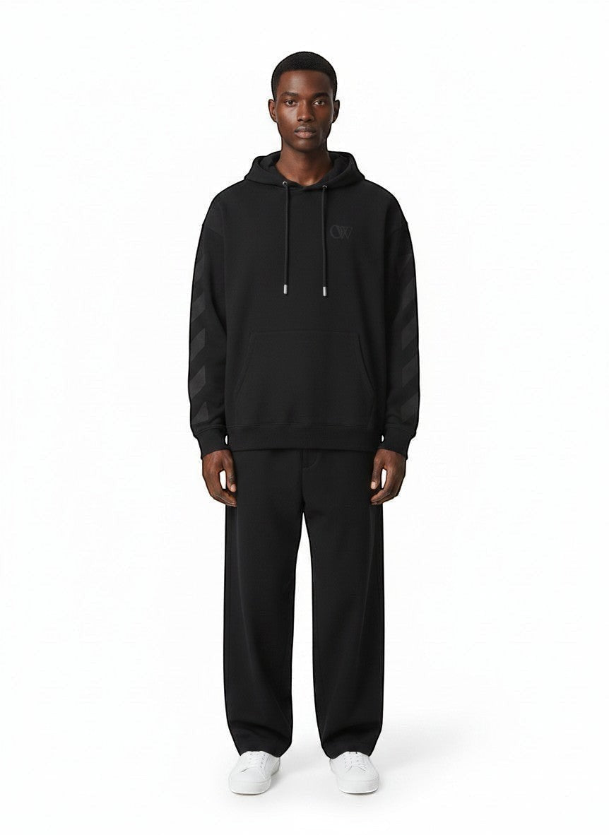 The Hype Company sudadera negra con capucha y logo OW bordado, mangas con estampado de flechas.