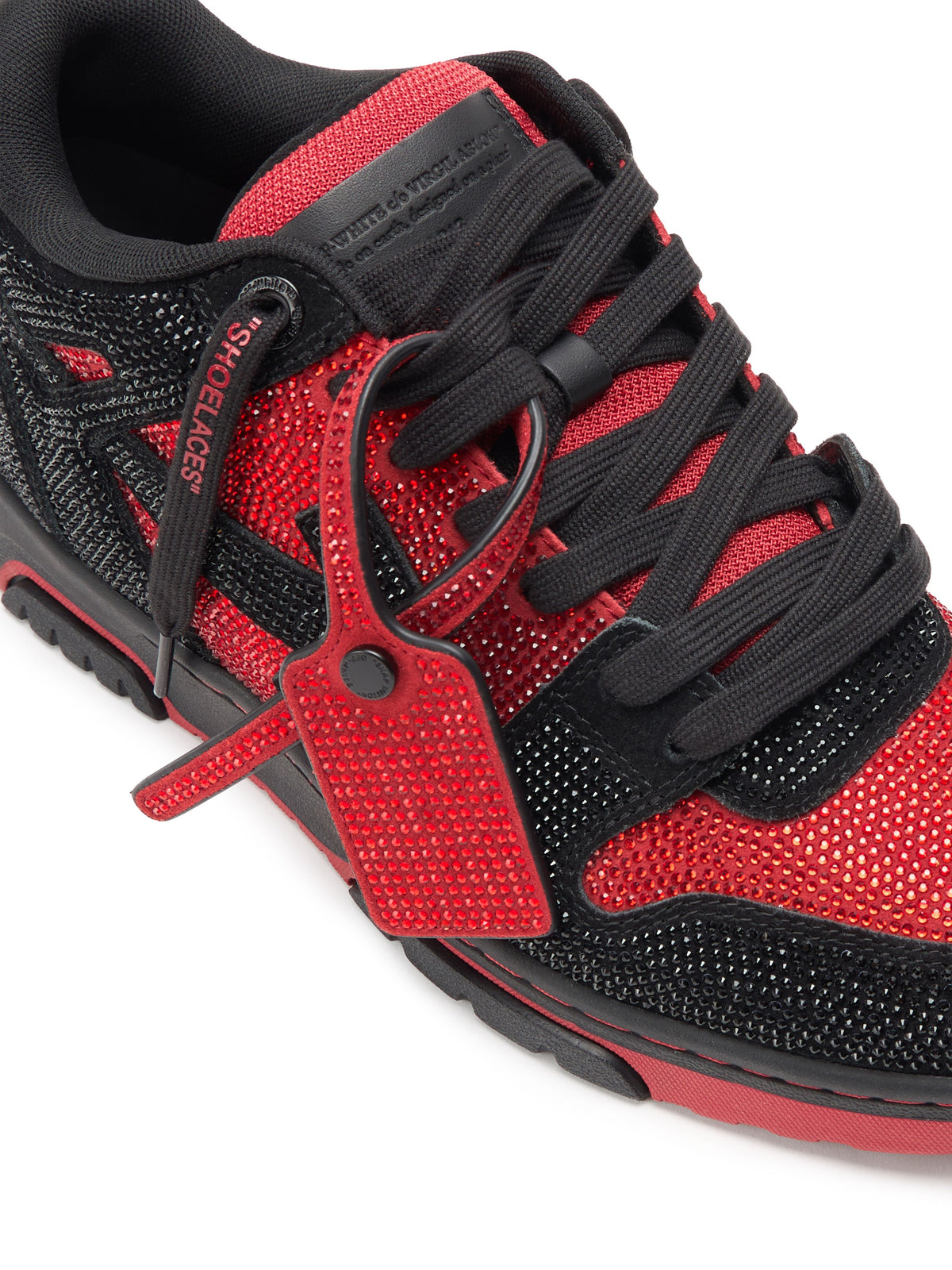 OFF-WHITE OUT OF OFFICE STRASS SNEAKERS BLACK - RED — vista 6