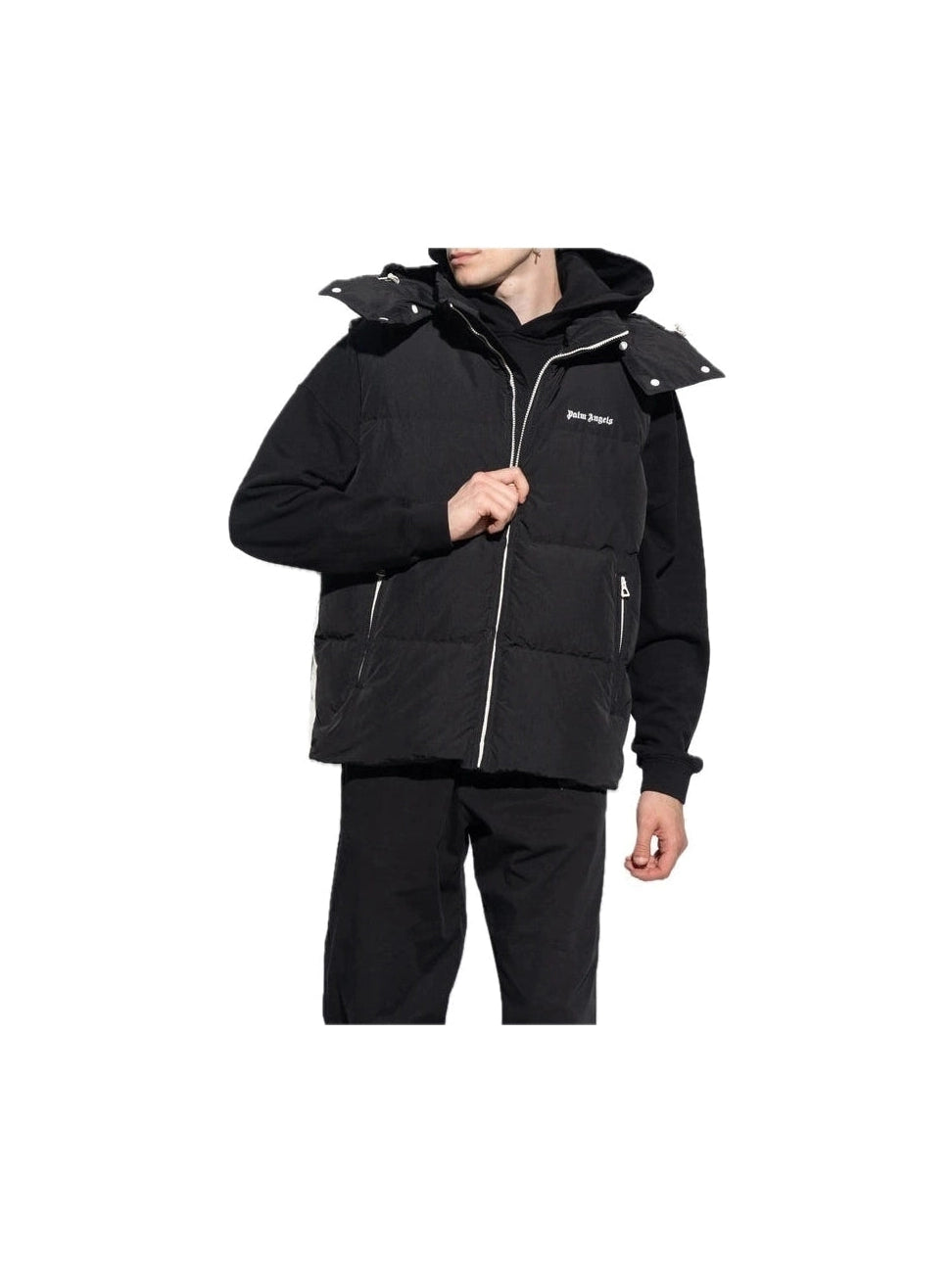 PALM ANGELS BLACK EMBROIDERED DOWN VEST OFF-WHITE The Hype Company