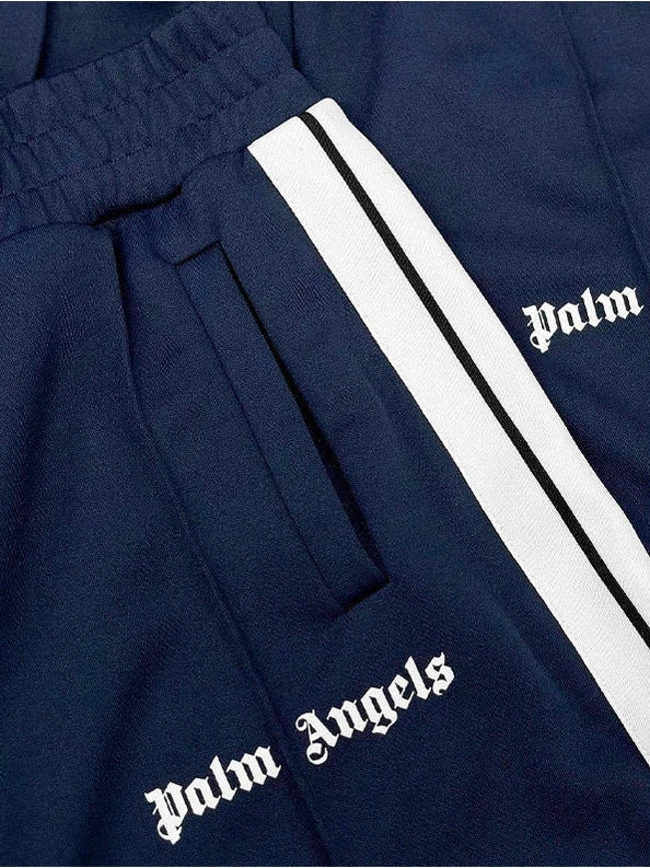 PALM ANGELS EMBROIDERED LOGO BLUE TRACK SHORT PALM ANGELS The Hype Company