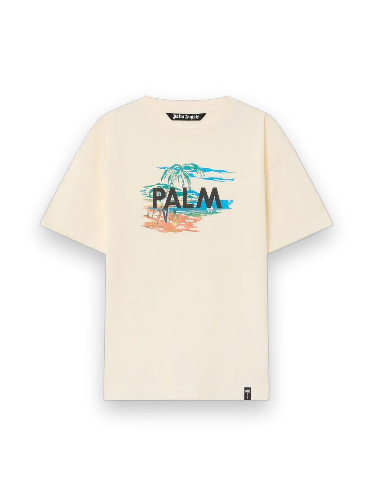 PALM ANGELS PALM ISLAND REGULAR T-SHIRT OFF WHITE - MULTICOLOR