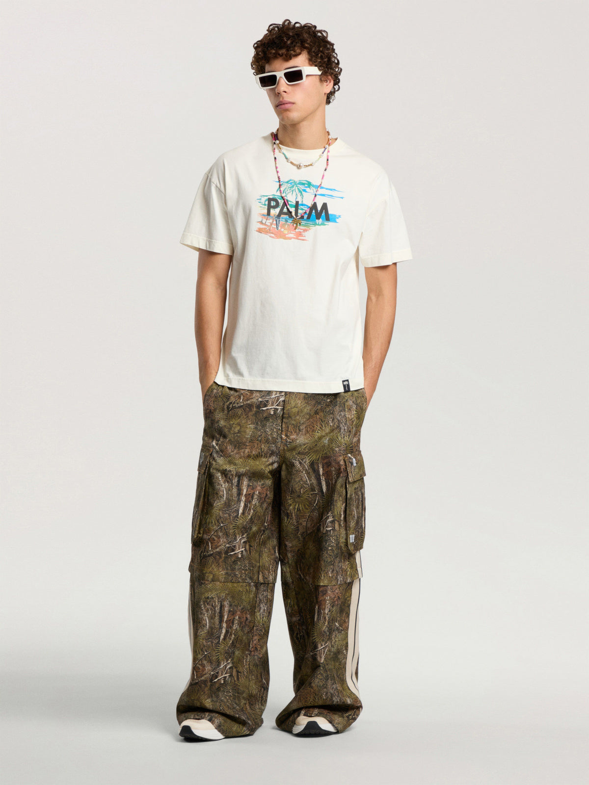PALM ANGELS PALM ISLAND REGULAR T-SHIRT OFF WHITE - MULTICOLOR — vista 2