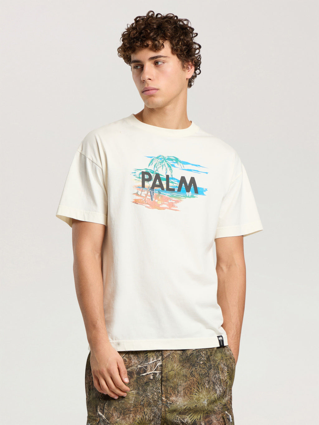 PALM ANGELS PALM ISLAND REGULAR T-SHIRT OFF WHITE - MULTICOLOR — vista 3