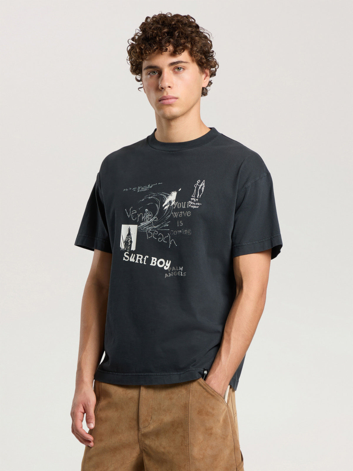 PALM ANGELS SURF BOY REGULAR T-SHIRT ANTHRACITE - BLACK — vista 4