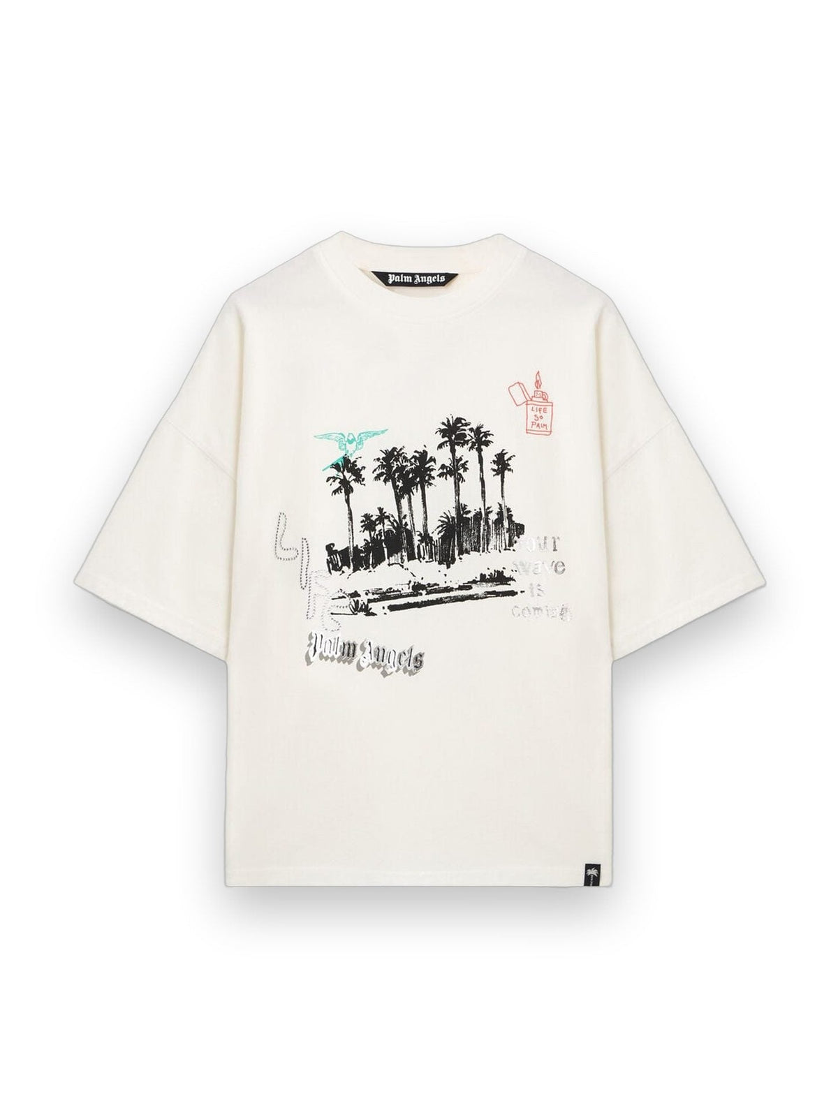 PALM ANGELS PALM LIFE LOOSE T-SHIRT OFF WHITE - BLACK