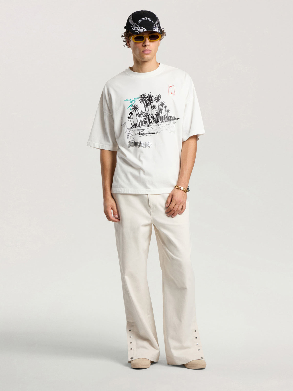 PALM ANGELS PALM LIFE LOOSE T-SHIRT OFF WHITE - BLACK — vista 2