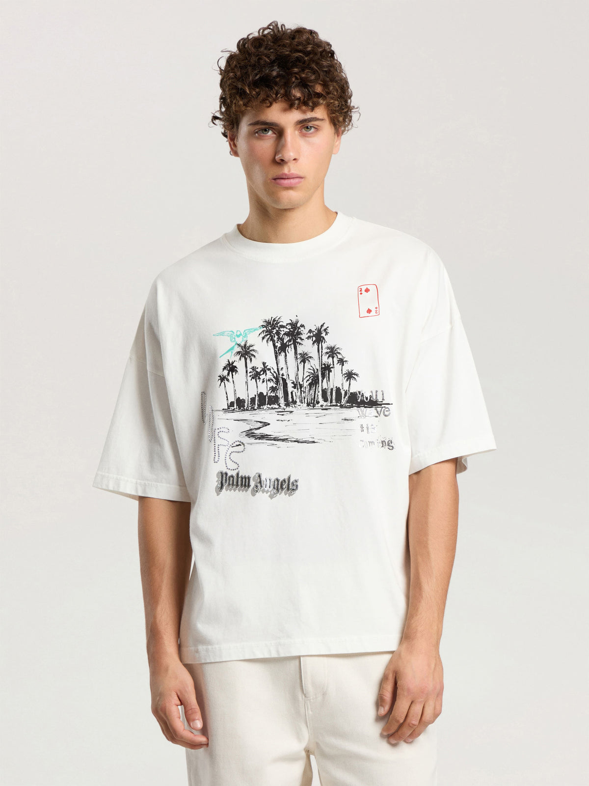PALM ANGELS PALM LIFE LOOSE T-SHIRT OFF WHITE - BLACK — vista 3