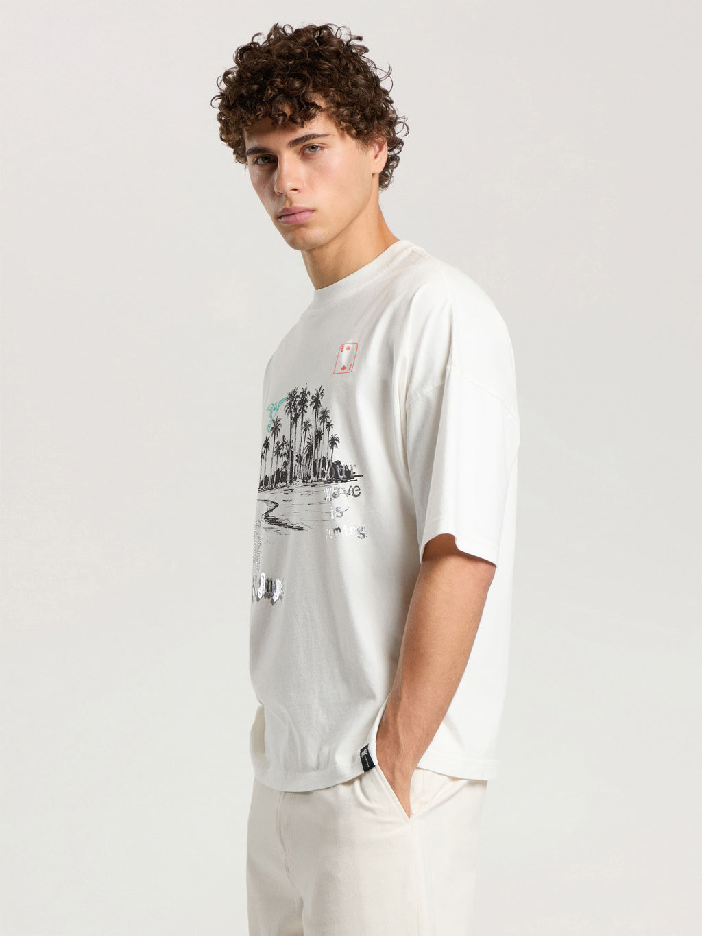 PALM ANGELS PALM LIFE LOOSE T-SHIRT OFF WHITE - BLACK — vista 4