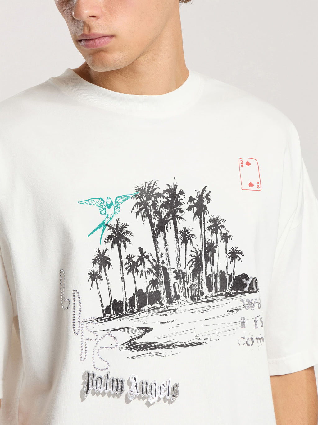 PALM ANGELS PALM LIFE LOOSE T-SHIRT OFF WHITE - BLACK — vista 6