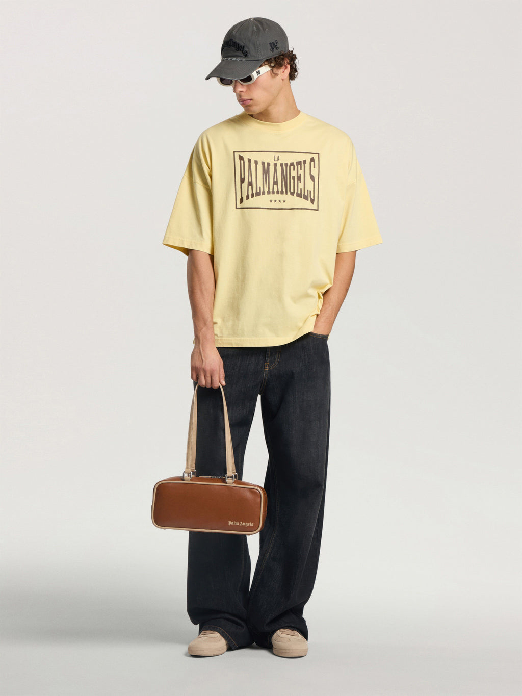 PALM ANGELS VINTAGE BOX LOGO LOOSE T-SHIRT LIGHT YELLOW - BROWN — vista 2