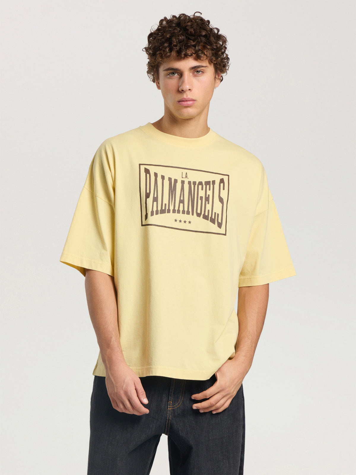 PALM ANGELS VINTAGE BOX LOGO LOOSE T-SHIRT LIGHT YELLOW - BROWN — vista 3