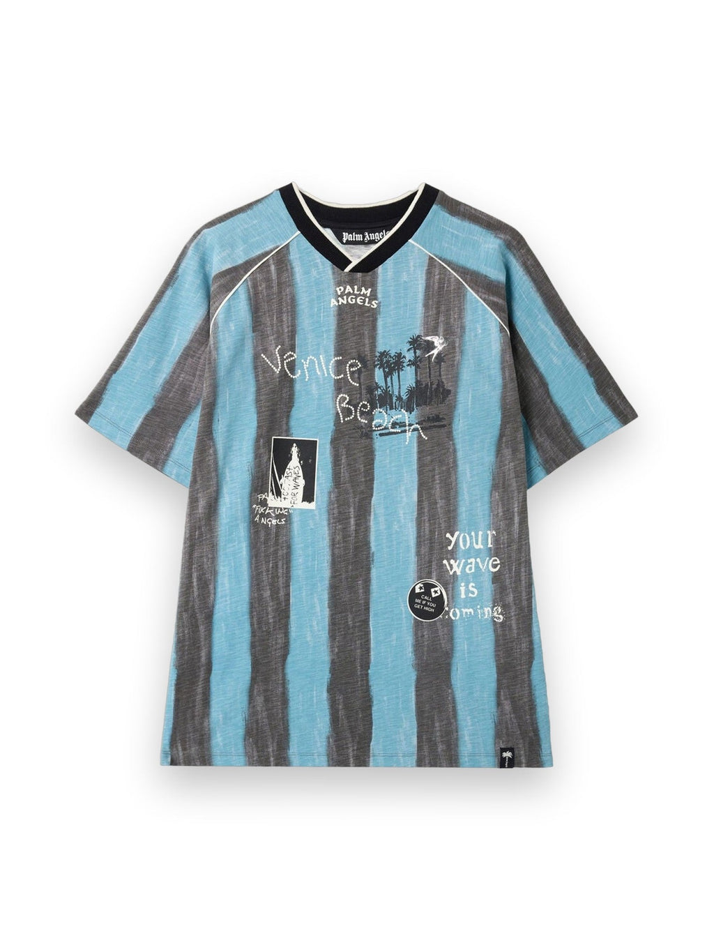 PALM ANGELS SOCCER CALI REGULAR T-SHIRT BLACK - BLUE