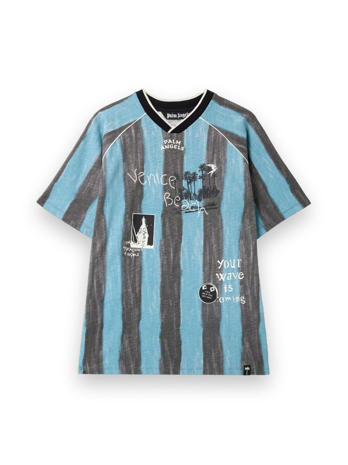 PALM ANGELS SOCCER CALI REGULAR T-SHIRT BLACK - BLUE