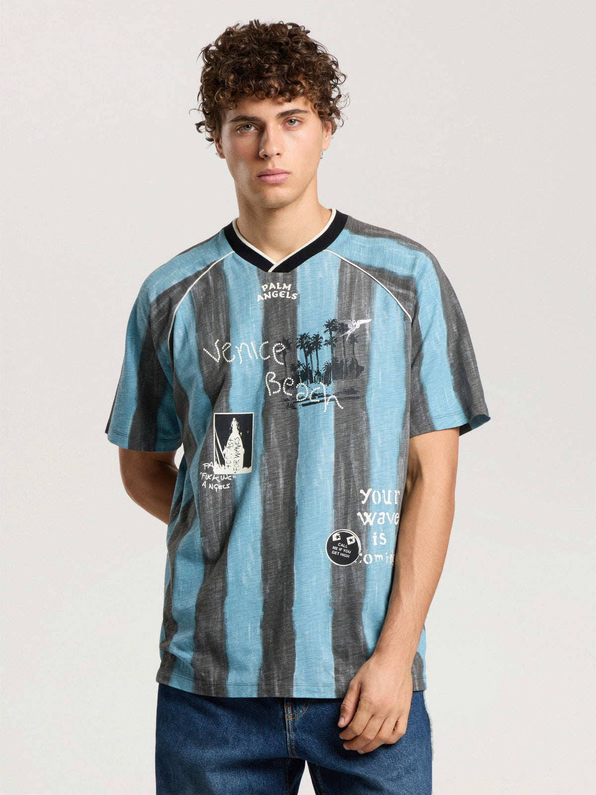 PALM ANGELS SOCCER CALI REGULAR T-SHIRT BLACK - BLUE — vista 3