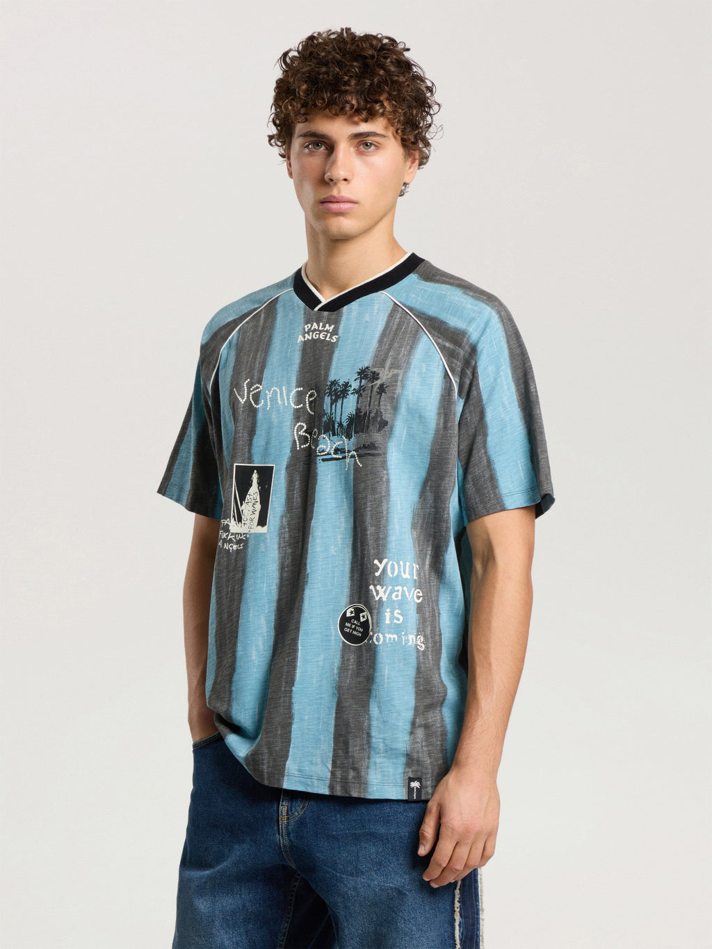 PALM ANGELS SOCCER CALI REGULAR T-SHIRT BLACK - BLUE — vista 4