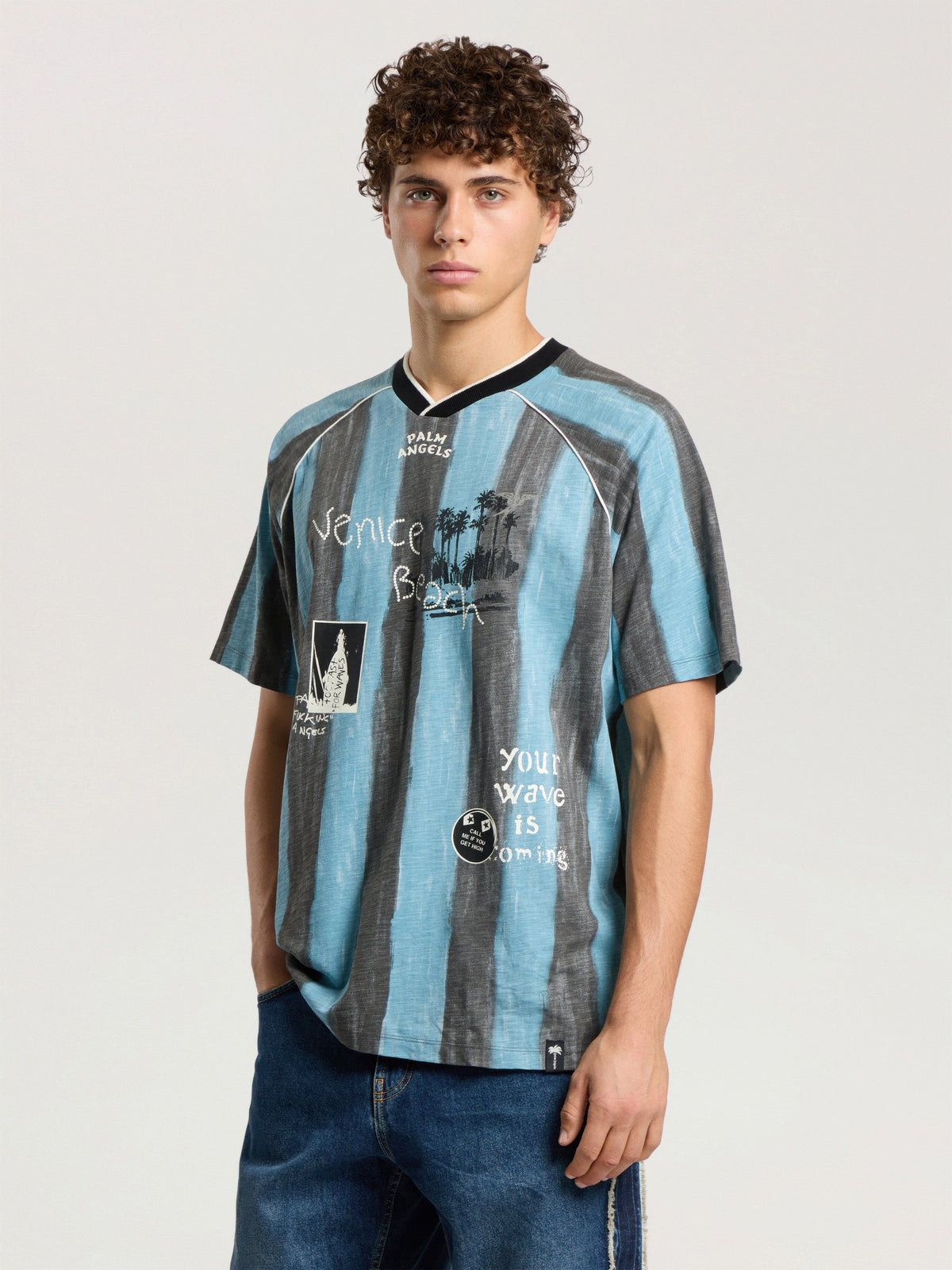 PALM ANGELS SOCCER CALI REGULAR T-SHIRT BLACK - BLUE — vista 4