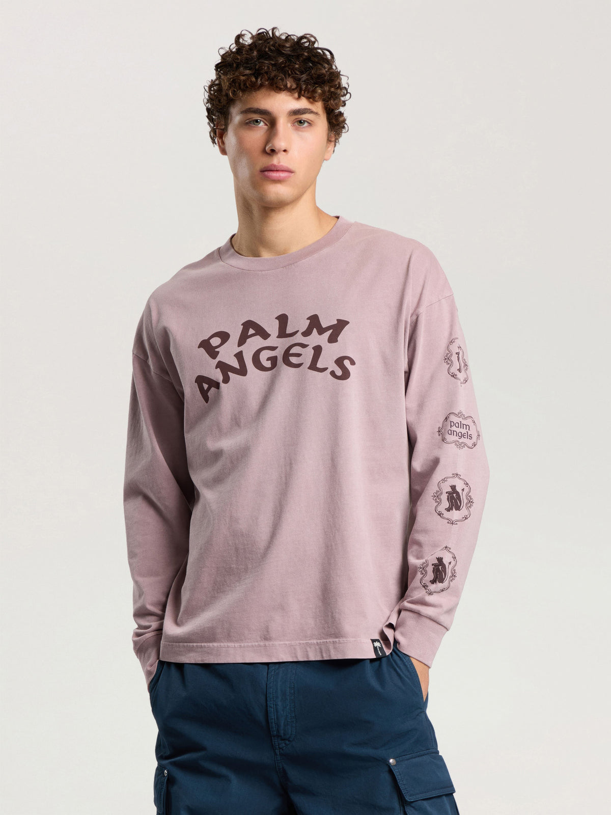 PALM ANGELS DEVIL HERALD LONG SLEEVE T-SHIRT MAUVE - BROWN — vista 2