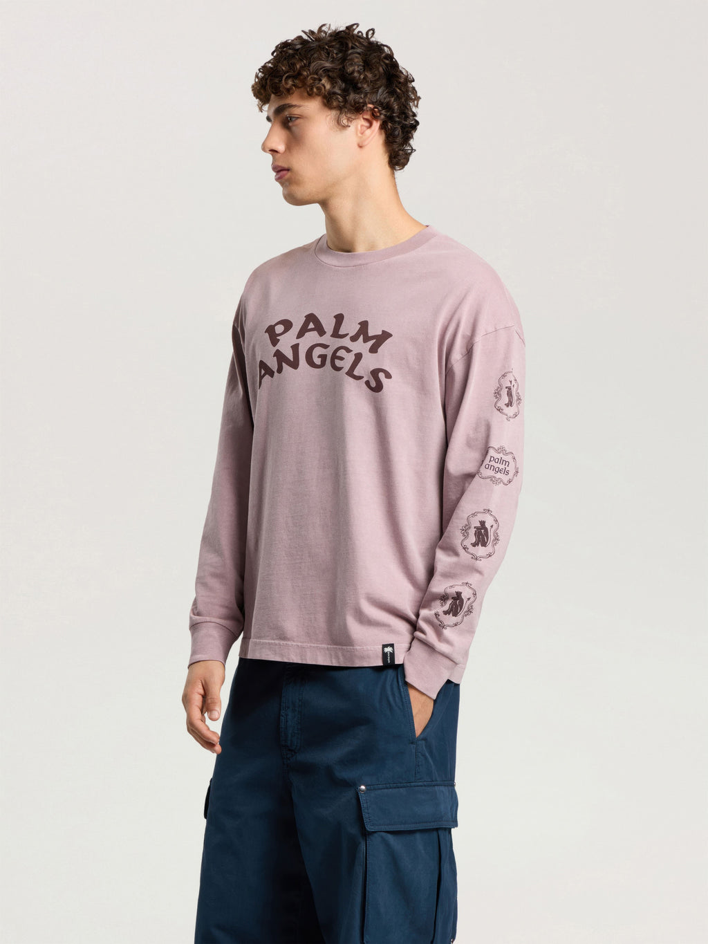 PALM ANGELS DEVIL HERALD LONG SLEEVE T-SHIRT MAUVE - BROWN — vista 3