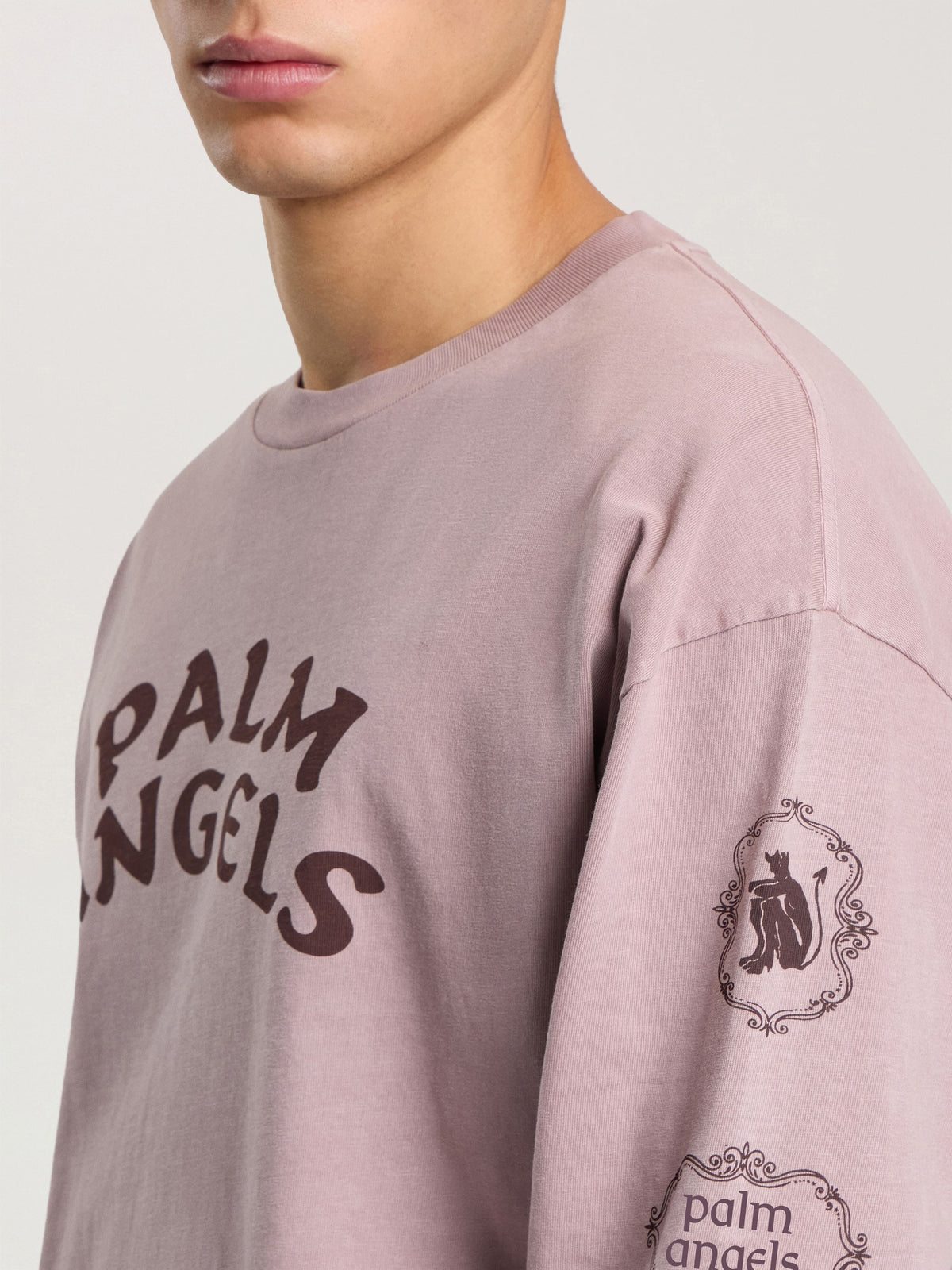 PALM ANGELS DEVIL HERALD LONG SLEEVE T-SHIRT MAUVE - BROWN — vista 5