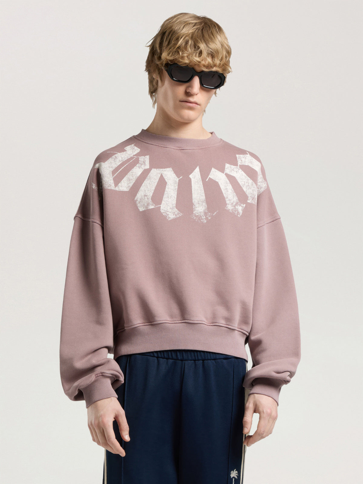 PALM ANGELS BIG NECK LOGO LOOSE SWEATSHIRT MAUVE - OFF WHITE — vista 3