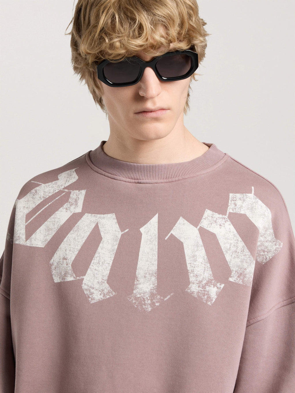 PALM ANGELS BIG NECK LOGO LOOSE SWEATSHIRT MAUVE - OFF WHITE — vista 6
