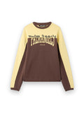 PALM ANGELS VINTAGE LOGO CREWNECK SWEATSHIRT BROWN - LIGHT YELLOW