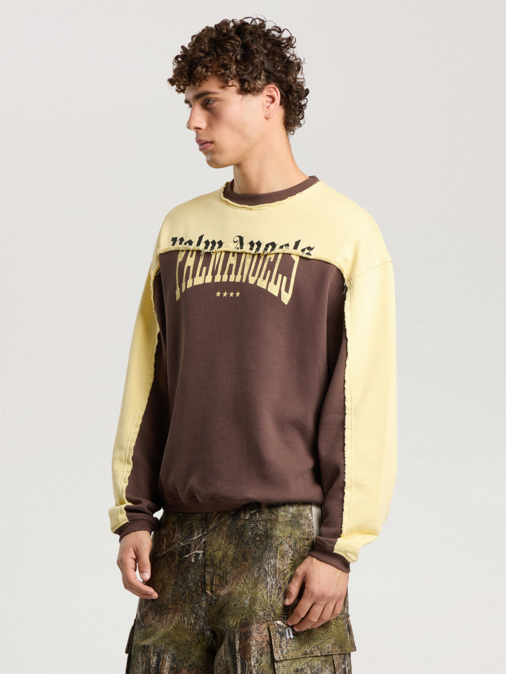 PALM ANGELS VINTAGE LOGO CREWNECK SWEATSHIRT BROWN - LIGHT YELLOW — vista 4