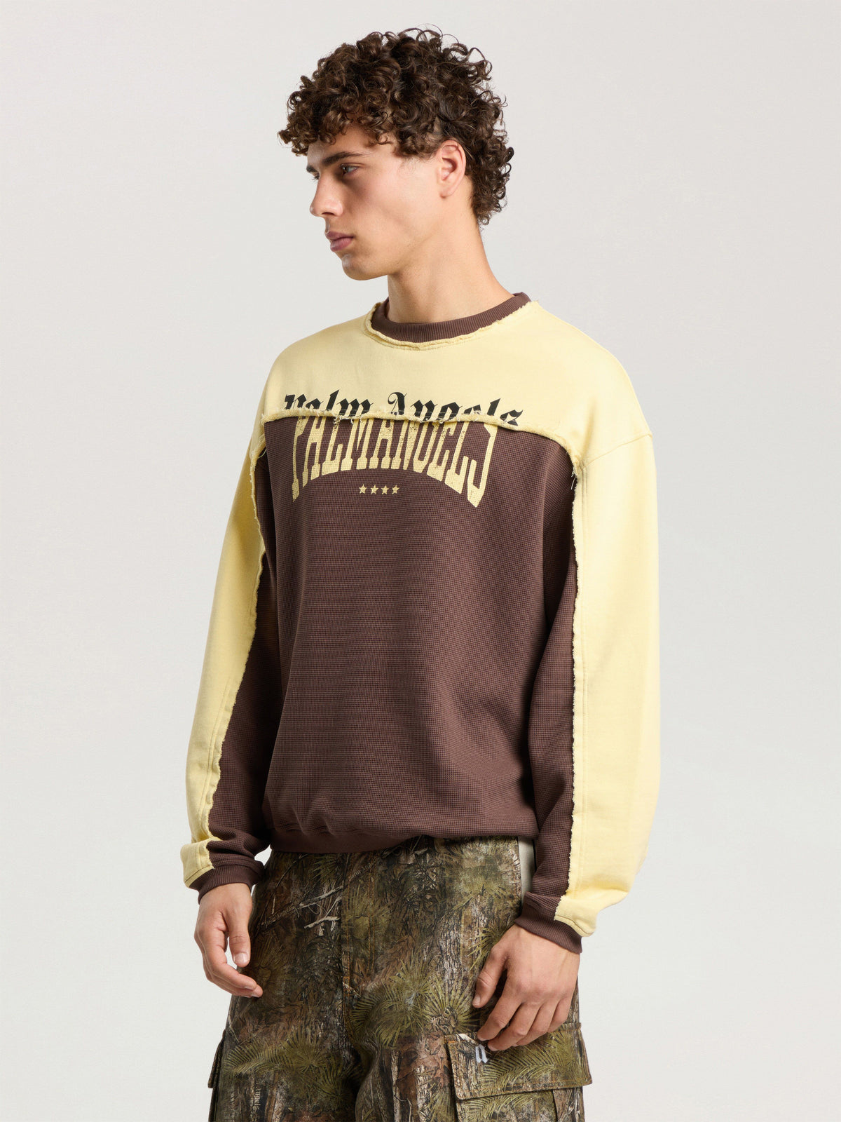 PALM ANGELS VINTAGE LOGO CREWNECK SWEATSHIRT BROWN - LIGHT YELLOW — vista 4