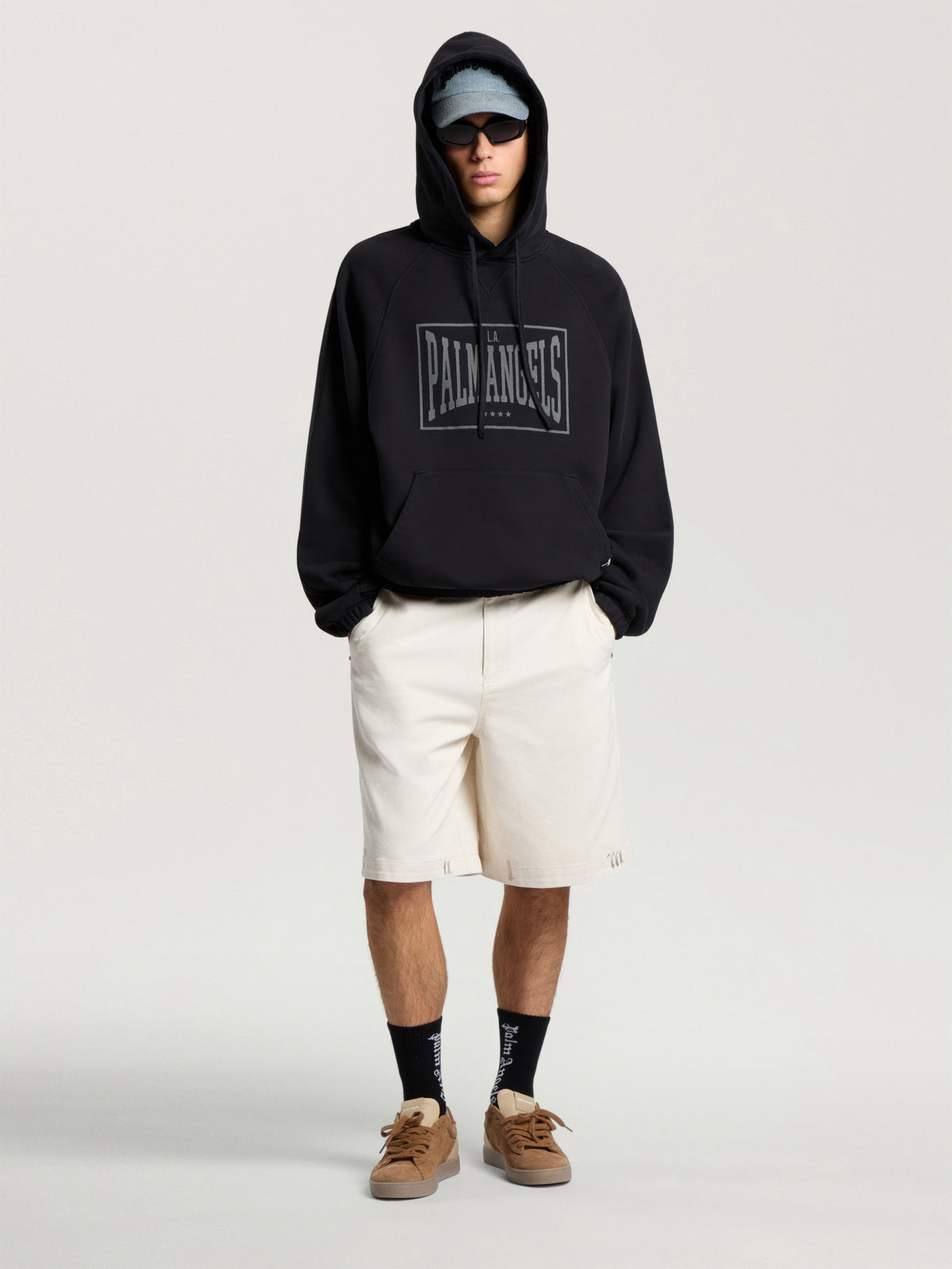 PALM ANGELS VINTAGE BOX LOGO LOOSE HOODIE BLACK - GREY — vista 2