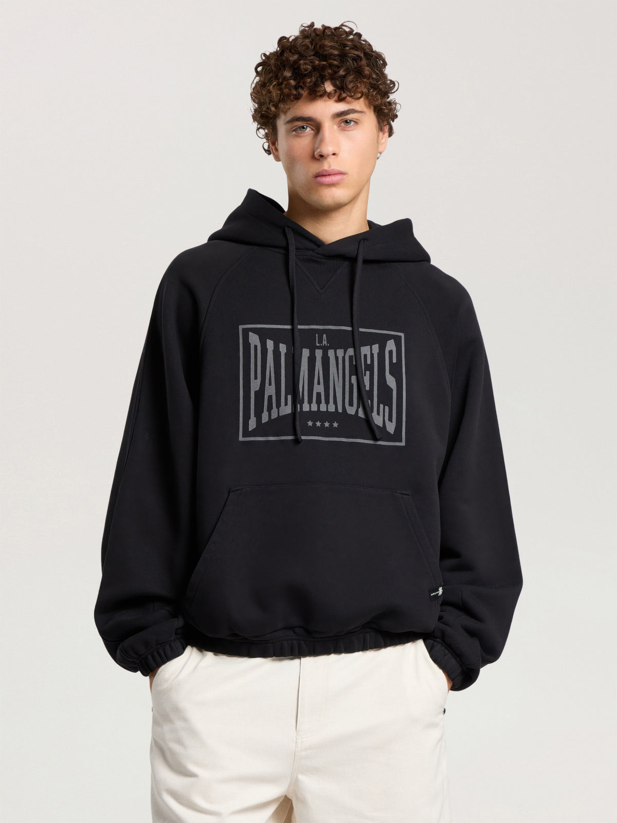 PALM ANGELS VINTAGE BOX LOGO LOOSE HOODIE BLACK - GREY — vista 3