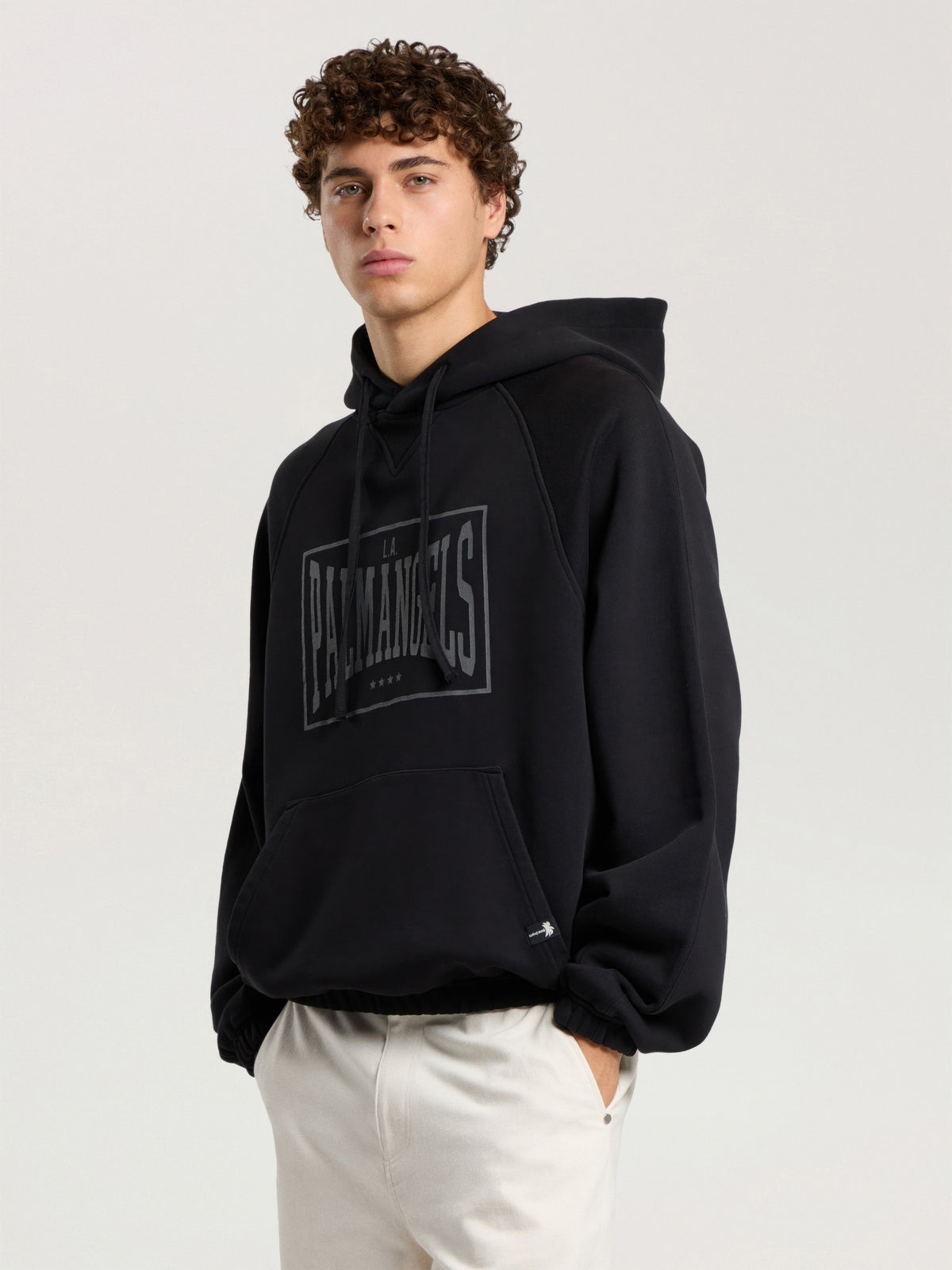 PALM ANGELS VINTAGE BOX LOGO LOOSE HOODIE BLACK - GREY — vista 4