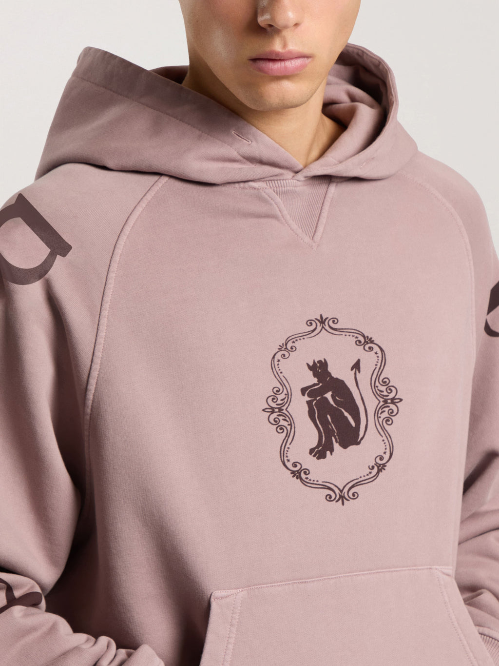 PALM ANGELS DEVIL HERALD LOOSE HOODIE MAUVE - BROWN — vista 5