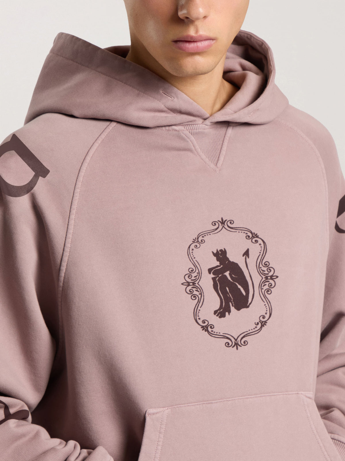 PALM ANGELS DEVIL HERALD LOOSE HOODIE MAUVE - BROWN — vista 5