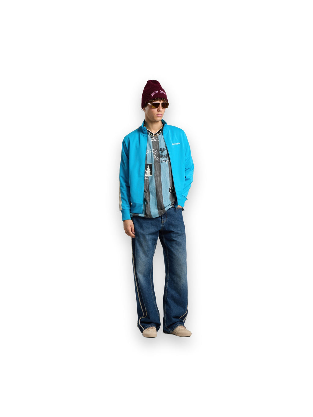 PALM ANGELS CLASSIC LOGO TRACK JACKET MEDIUM BLUE - OFF WHITE