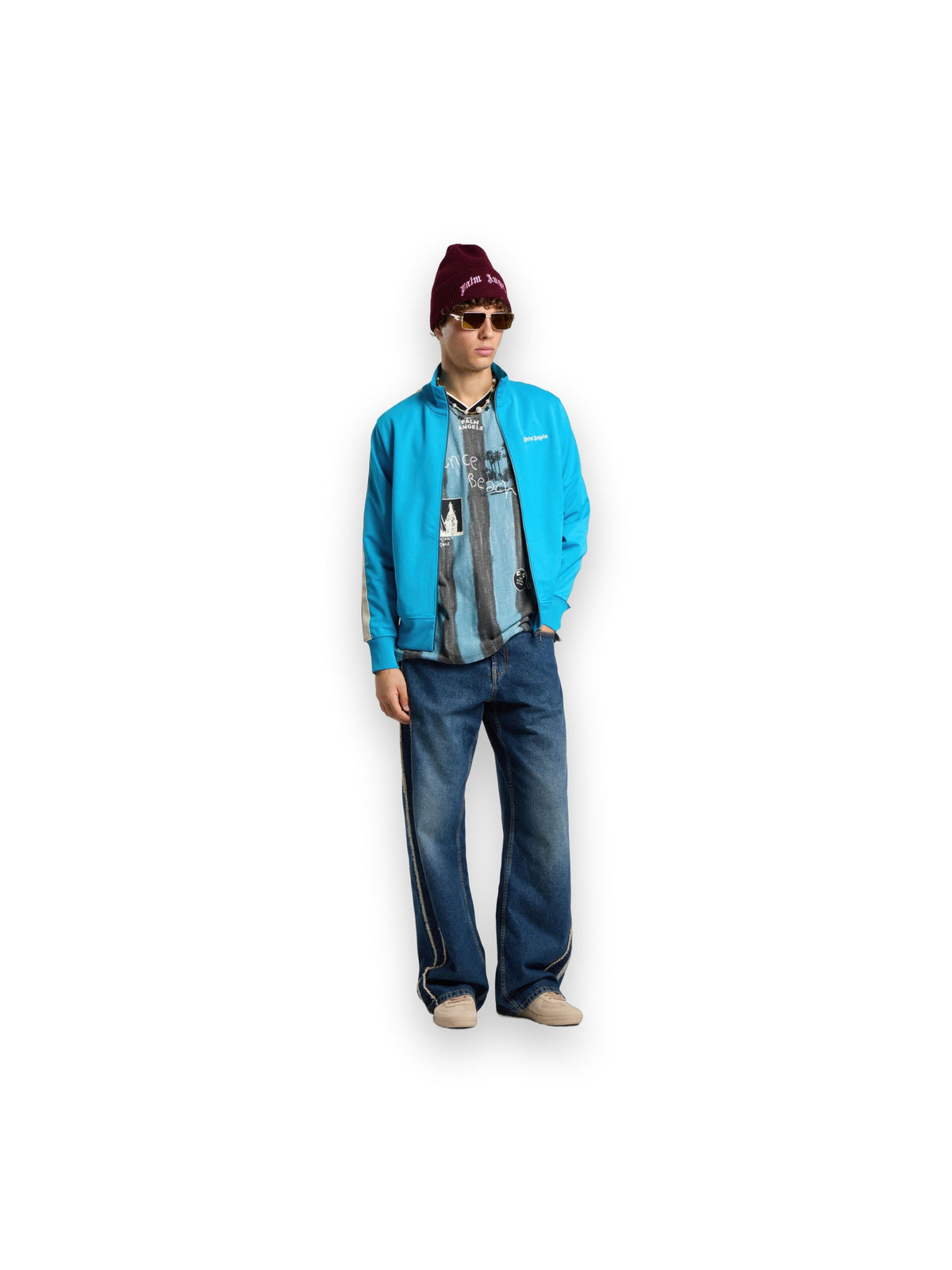 PALM ANGELS CLASSIC LOGO TRACK JACKET MEDIUM BLUE - OFF WHITE
