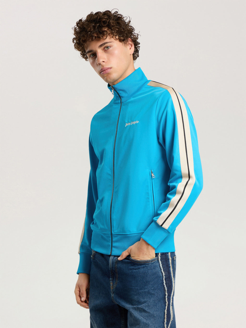 PALM ANGELS CLASSIC LOGO TRACK JACKET MEDIUM BLUE - OFF WHITE — vista 3