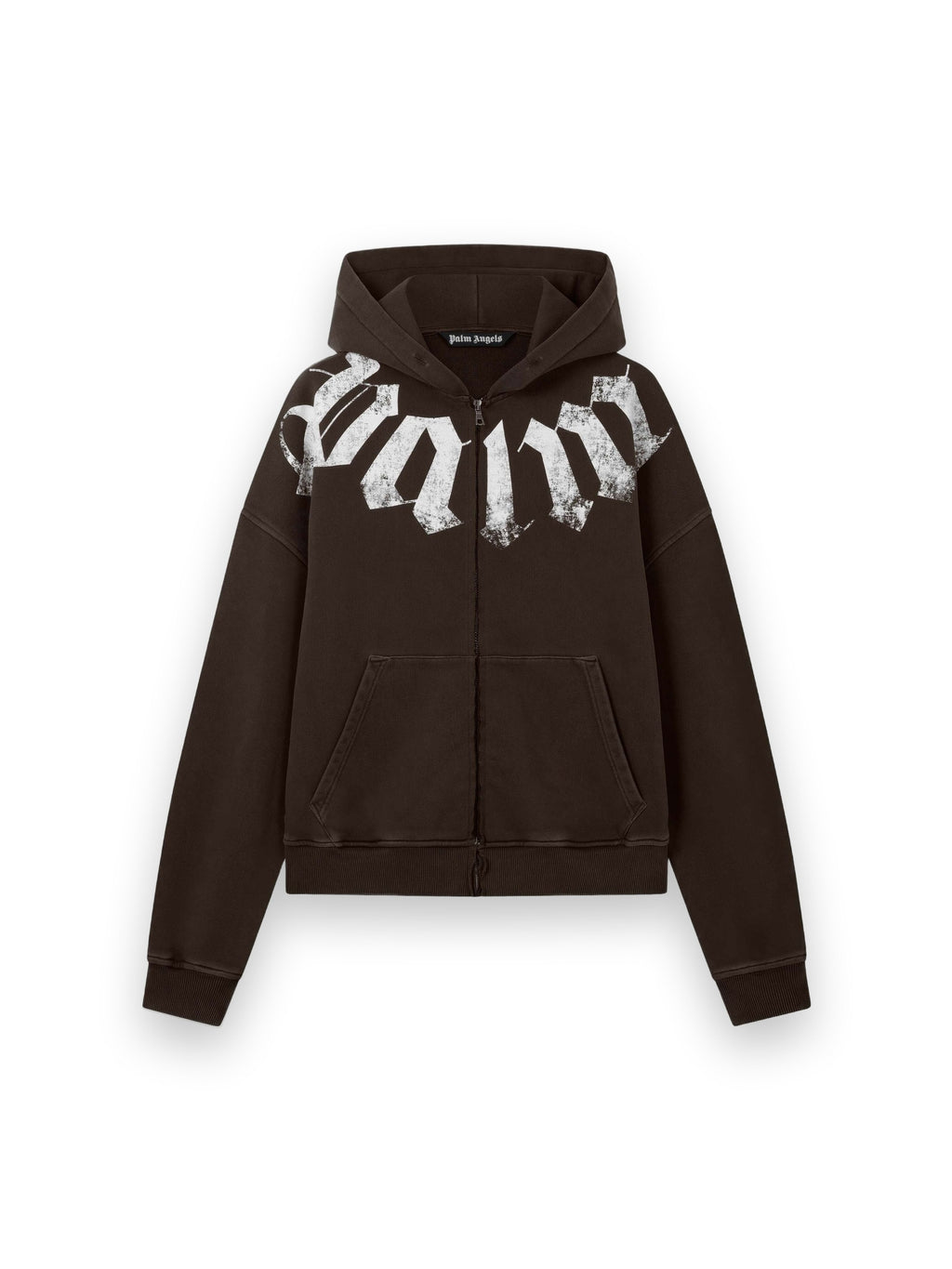 PALM ANGELS BIG NECK LOGO ZIP LOOSE HOODIE BROWN - OFF WHITE