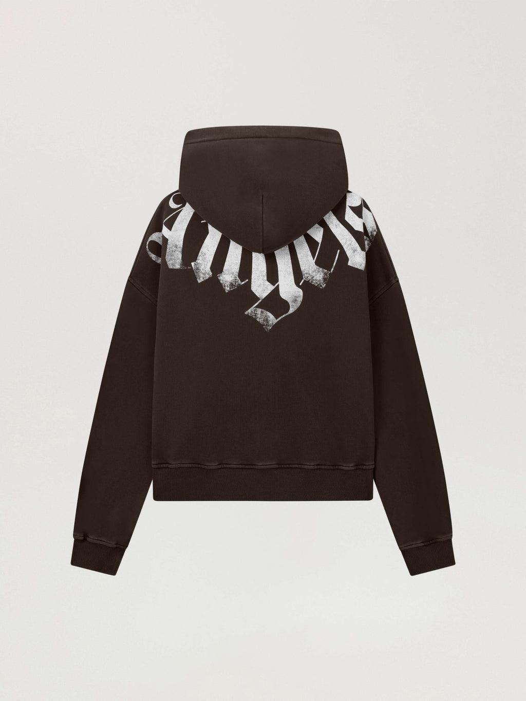 PALM ANGELS BIG NECK LOGO ZIP LOOSE HOODIE BROWN - OFF WHITE — vista 3