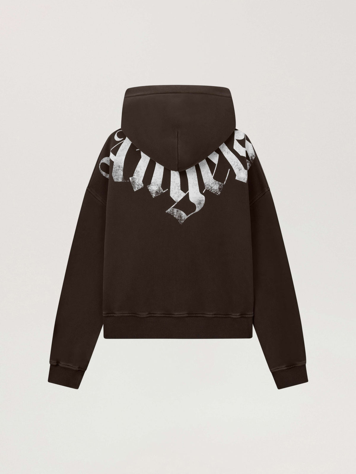 PALM ANGELS BIG NECK LOGO ZIP LOOSE HOODIE BROWN - OFF WHITE — vista 3